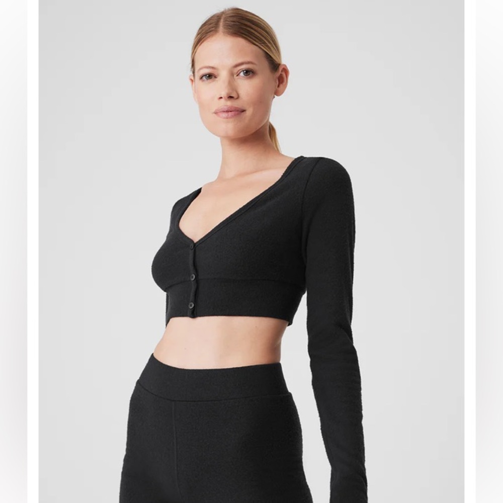 ALO YOGA Alolux Cropped Me-Time Cardigan Top Black Size Small